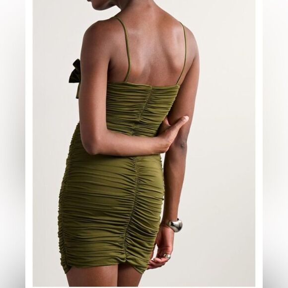 Maygel Coronel Estribo Appliquéd Ruched Stretch-Jersey Mini Dress in Olive Green - Picture 2 of 10